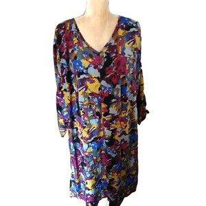 Vintage Jessica London lightweight dress sz 18 rich floral tones deep v